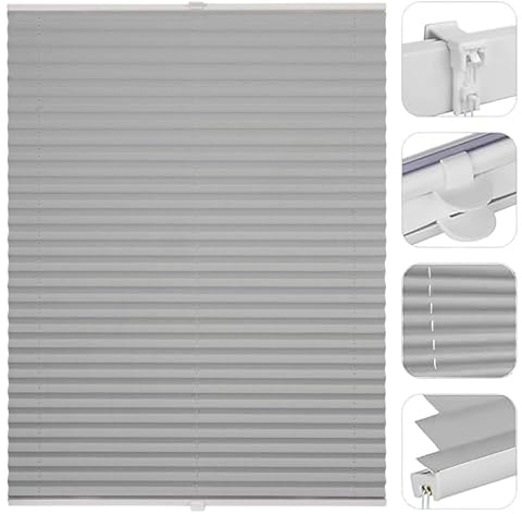 Plissee ohne Bohren Verdunkelung 50 x 220 cm Schallschutz Sicht- und Sonnenschutz Plisees ohne Bohren Blickdicht, mit Montagezubehör, für Wohnzimmer Fenster&Tür, Hellgrau