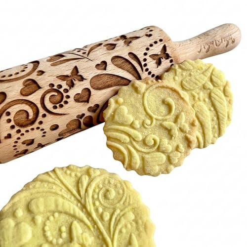 Bambini Mattarello Decorativo per Biscotti PRIMAVERA | Mattarello Inciso | Regalo di compleanno per bambino | Rullo per Biscotti e per Modellare | Mattarello Legno Goffrato di Algis Crafts