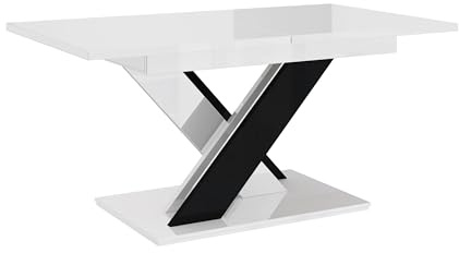 designimpex Design Esstisch PA-222 ausziehbar 140-180 cm Esszimmer, Farbe:Weiß Hochglanz - Schwarz Hochglanz