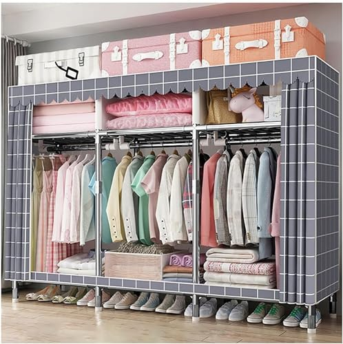 LAMEDOAT Tragbarer Kleiderschrank, Kleiderschrank-Organizer, Aufbewahrung mit Abdeckung, Kleiderständer aus Metall zum Aufhängen von Kleiderständern, Regale für Schlafzimmer, Kleiderständer (A, 168 x
