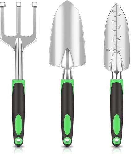 Blumenrechen Blumenkelle und Blumenschaufel Set, Garden Pflanzkelle Gartenschaufel Gartenwerkzeuge zum Umpflanzen und Unkraut Entfernen (3-TLG)