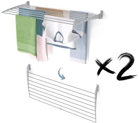 foxydry Vikbar väggmonterad klädtorkare fällbar balkong inomhus eller utomhus aluminium och stål (Grå - Stängning nedåt, 2x Fold 120)