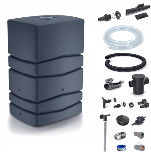 Dikel - Aqua Tower - Regentonne - Wassertank - Regenfass - Regenwassertonne mit Zubehör - Regenwassertank - Wassertonne, Wasserfass, Regenwasserspeicher - 450l, Anthrazit