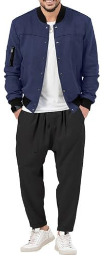 Herren Trainingsanzug Casual Langarm Sweatshirt Und Jogginghose Tracksuit Slim Fit Turnanzüge Herren Turnanzüge Set Gym Anzug Zweiteiliger Sportanzug Laufen Anzug, Marina Military, M