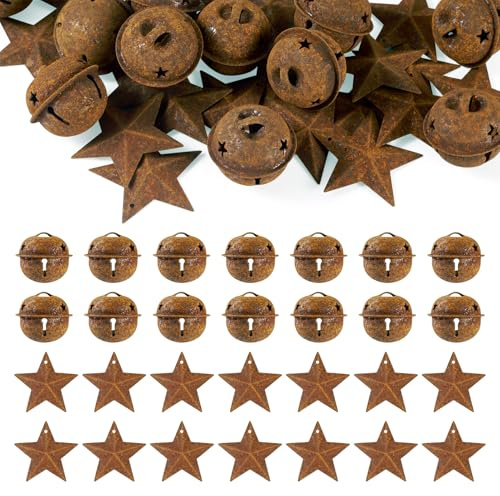 Sparkeads 20 cascabeles oxidados para manualidades, campanas de trineo de Navidad, 20 piezas de adornos de estrella rústica de metal para árbol de Navidad, decoración del hogar, suministros de fiesta,