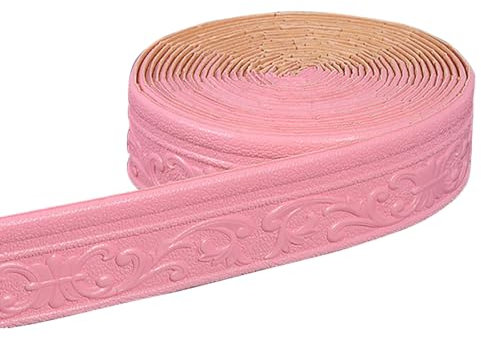 ACESOME 10m x 8cm Frise Murale Adhesive, Moulure Murale Fabriqué en XPE, Papier Peint Autocollant Mural, Moulure Plafond Decorative, Découpable, Texture 3D, rose