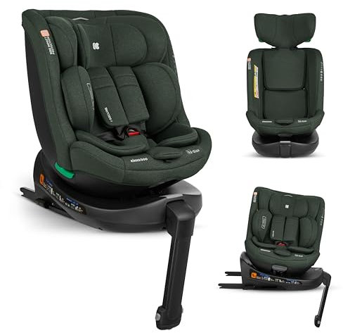 KikkaBoo Seggiolino Auto 0-36 kg i-SECURE, Gruppo 0 1 2 3, ISOFIX, i-Size, Rotante a 360º, 40-150 cm, Da 0 a 12 Anni, 12 Posizioni Poggiatesta, Verde militare