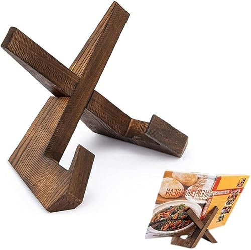 Recipe Book Stand for Kitchen, Wooden Book Stands Recipe Holder Cookbook Stand Reading for Reading Hands Free (Brown)