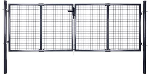 Gartentor Stabmattenzaun Gartentür Doppelflügeltor Doppeltor Hoftor Flügeltor Einfahrtstor Gartentpforte mit Pfosten, Verzinkter Stahl 289x100 cm Grau