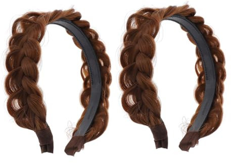 Hairband 2 Stück geflochtenes Stirnband mit Perücke, breites Stirnband, Damen-Stirnbänder, geflochtenes Haar-Stirnband für Damen, trendige Stirnbänder für Damen, Haargeflecht-Stirnband, geflochtenes