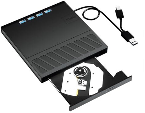 Rfeeuubft Unidad Óptica Externa USB 3.0 Tipo C 7 en 1 con Lector de CD/DVD/BD/RW, Grabador, Lector y Grabador de Datos, Unidad Óptica de Transferencia