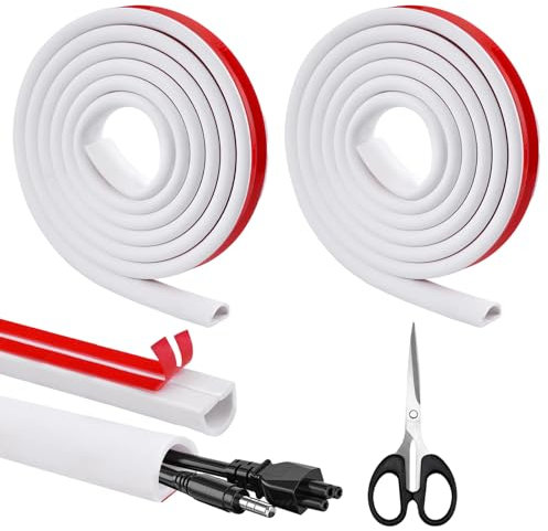 5M Mini Canaleta de Cables, Scettar 15X10mm Canal de Cable Flexible en Forma de D Canaleta Cables Pared Adhesivo Cables en el Suelo de la Pared con 1 Tijeras para Hogar Oficina Almacén