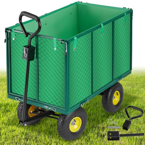 tectake® Bollerwagen, mit Seitenwänden klappbar, Handwagen, Transportwagen zum Anhängen und Ziehen, hochbelastbar bis 544kg, als Einkaufstrolley, Transportkarre, Rollwagen, Strand Bollerwagen