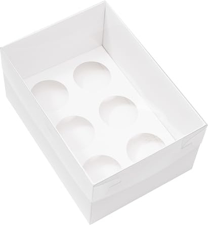 The Baked Studio - Pack of 5 - Extra Deep Premium Cupcake Boxes with Clear Presentation Lids | Tall Cake Boxes for Muffins & Cupcakes | Sturdy & Elegant Bakery Packaging (6 Holes)