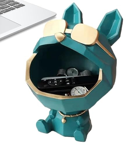 Dekofigur Hund Mit Offenem Maul – Französische Bulldogge Statue | Harz-Hundefigur Mit Aufbewahrungsbox, Tischdeko Hund Mit Großer Ablage Für Schlüssel, Münzen, Süßigkeiten, Dekoaccessoire Für Wohnzimm