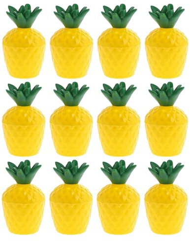 Petyoung Paquete de 12 vasos de fiesta de piña con 12 pajitas y tapas, vasos hawaianos reutilizables Luau de 300 ml, decoraciones de fiesta temática de playa