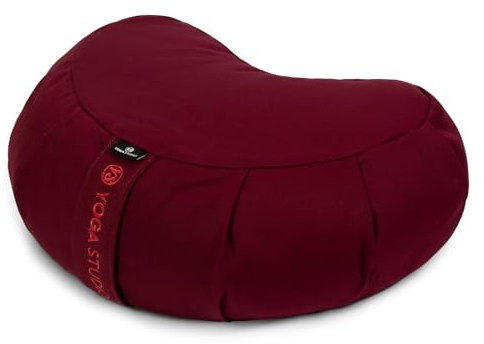 Yoga Studio European Crescent Zafu Cushion | Organic Cotton | Meditation Pouf | Buckwheat Hulls (Raspberry)