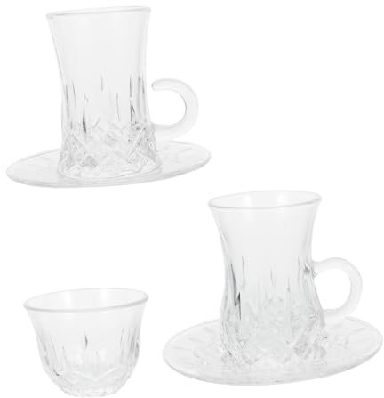 Mikikit Tazze da Caffè in Vetro Stile Europeo Set di Tazze da Tè Piattino Trasparente per Bevande Calde Caffè Turco Tè Nero