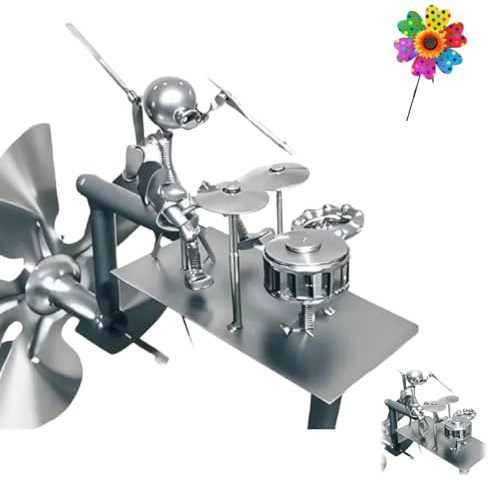 Schlagzeuger Windmühle, 2025 Neuest Windspiel, Handmade Metal Drummer Windmill, Rock Schlagzeuger Windspiel Skulptur, Windrad Gartenstecker Für Garten, Terrasse Und Außenbereich (C)