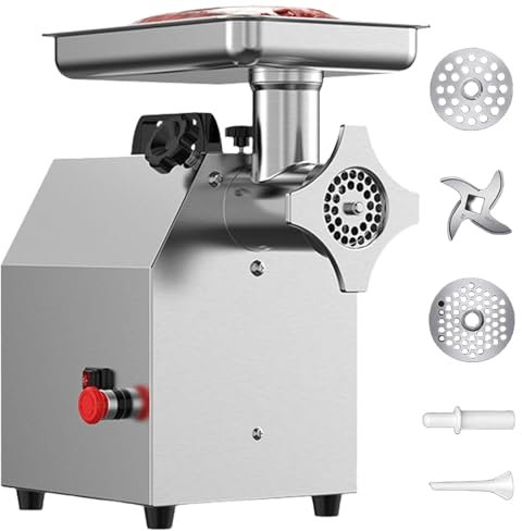 850W Electric Meat Grinder, Commercial/Home Multifunctional Food Grinder with Knife Head, Pressing Rod, Sausage Tube, 120Kg/hr Stainless Steel Meat Mincer Machine for Home & Commercial Use