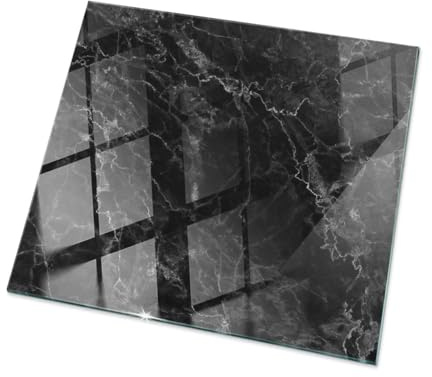 Tulup Plateau en Verre 60x60 cm Carré Surface Lisse Verre Trempé Decoratif pour Le Salon, la Cuisine et la Salle à Manger Décor Élégant Durable - Motif Marbre veiné