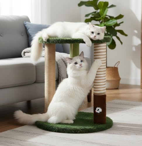 WOOCHPET Kratzbaum Turm mit 3 Kratzstämmen, 55,9 cm hoch, Sisal-Kratzbäume mit lustigem Katzenspielzeug für Kätzchen und erwachsene Katzen, kleiner Katzenturm und Sitzstange für Indoor-Katzen (grün)