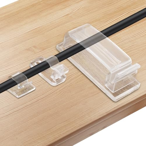 aceyoon 120 Pièces Support De Câble Auto-Adhésif, Set De Gestion De Câbles Transparent Pour Bureau En 3 Tailles (Petit/Moyen/Grand), Clips Et Pince À Câbles Pour Bureau, Bureau & Maison