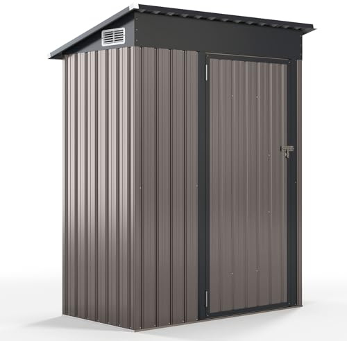COSTWAY Trädgårdshus metall, 150 x 90,5 x 185 cm | 1,5 m³, enhetshus med pultttak och dörr, låsbar enhetsskjul, trädgårdsskjul, trädgårdsskjul utomhus (ljusgrå)
