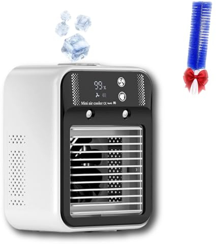 2026 Mobile Klimaanlage 3.0 Pro, Mini USB Air Cooler with 500 ml Water Tank - Portable Air Cooler with 2 Speeds & 2 Mist Levels - Digital Display - Quiet for Home, Office (1-A)