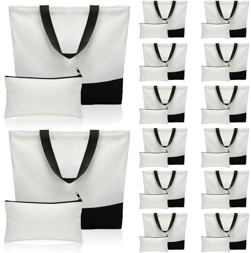 OGMBI 28 Stück Sublimations Canvas-Tragetaschen, 47 x 38 cm Wiederverwendbare Große Stofftaschen mit Make-up-Tasche, DIY Blanko Tragetasche für Strand, Reisen, Basteln und Geschenke