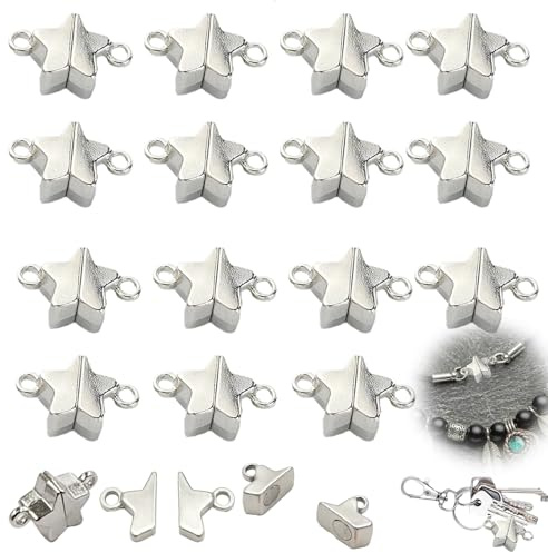15 paia di collane con chiusura magnetica a stella, chiusura per bracciali, chiusure per braccialetti, chiusure magnetiche per gioielli (argento 1)