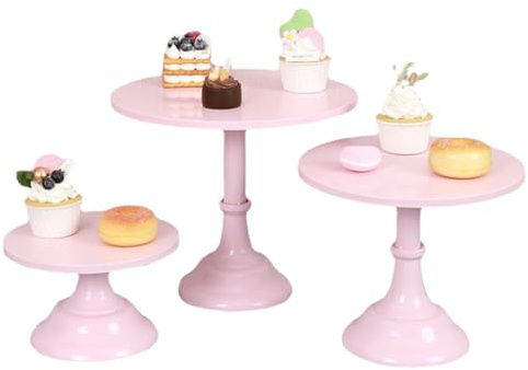 AIZYR Alzata per Torte Alzata per Dolci Grande, Alzata per Cupcake Set da Esposizione per Dolci per Feste, Matrimoni, Compleanni, 3 Pezzi,Rosa