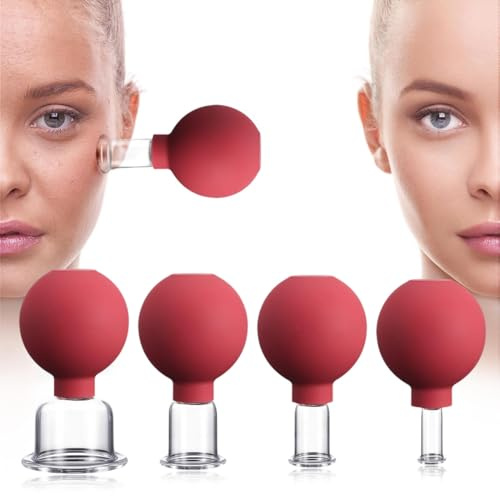 SexxLady Set di coppettazione facciale in vetro,4 pezzi,aspirazione sottovuoto in silicone, terapia a coppettazione,un kit per anticellulite, antirughe e pelle senza età, per occhi, viso e corpo