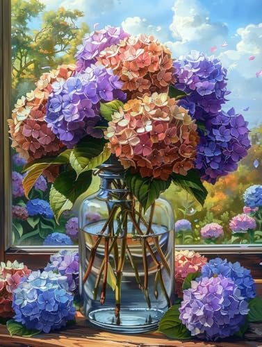 Diamond Painting Ortensia Diamond Painting Adulti, Pittura Diamante Fiore, 5D Diamantini Crystal Art, Fai da Te Principiante Ricamo a Punto Croce Artigianale Kit, Decorazioni Casa (40 * 55cm) -yx6M6