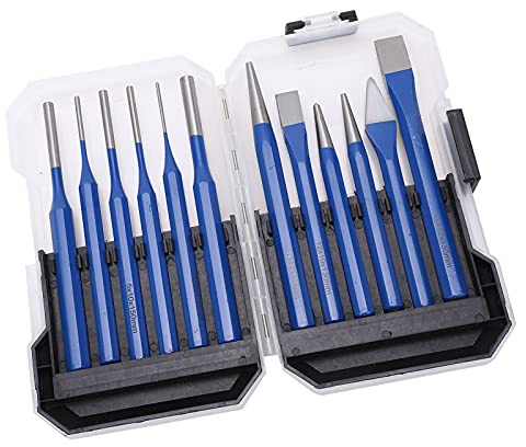 CHICIRIS Kit de Perforación de Cincel de 12 Piezas Cincelas Cilíndricas de Tipo Plano de Tipo Azul de Plano y Herramientas de Perforación para Pulir Fino