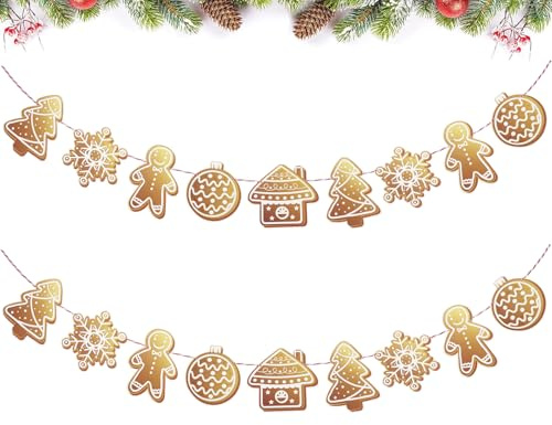 2 Stück Weihnachten Bunting Banner,3m Weihnachtsdeko Girlande Papier Lebkuchenmann Weihnachtsbaum Hängend Deko Weihnachtsbanner Flaggen für Weihnachtsdeko Haus Party Wand Innen Außen Dekoration