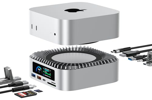 RayCue All-in-One Dock for Mac mini M4 with Smart Displays, NVMe/SATA SSD Enclosure, 4K60Hz HDMI, 10G USB-A/C, 5G USB-A*2, USB-C Charging, SD/TF, Audio – Mac mini M4 HUB &Docking Station(2024)