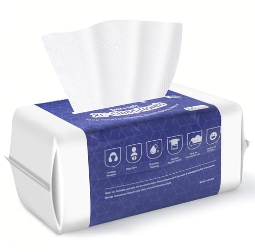 Lanjue 100Pcs Disposable Face Cloths XL, 7.87x7.87 Inch Cotton Face Wipes for Skincare, Makeup Remover, Disposable Towels & Bath Essentials for Travel, Camping, Outdoors, Home, Facial Cleaning（Thick）