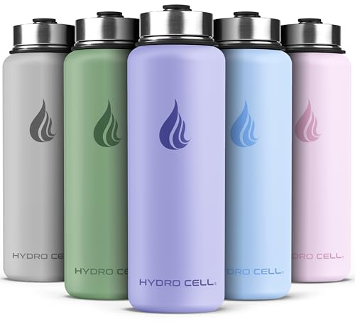 HYDRO CELL Stainless Steel Insulated Water Bottle with Straw - For Cold & Hot Drinks - Metal Vacuum Flask with Screw Cap and Modern Leakproof Sport Thermos for Adults (Lilac 40oz)