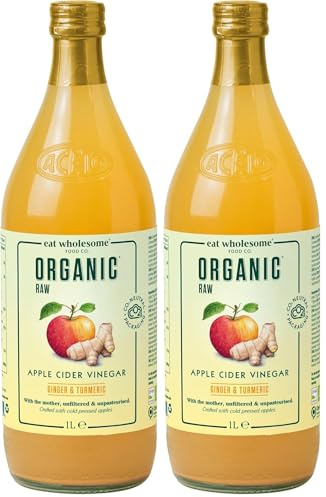Eat Wholesome Organic Apple Cider Vinegar, Ginger & Turmeric, 1L - Raw, Unpasteurised, Unfiltered, With The Mother, Vegan, Glass Bottle in Box (Pack of 2)