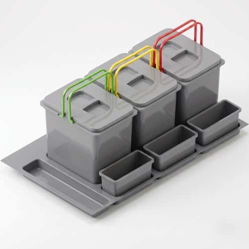 FurniFit Sistema De Reciclaje De Cocina Para Armario De 90 Cm 3 Compartimentos 80,3x49x30 Cm (3x 15L) Con Tapa Cubo De Basura Empotrado