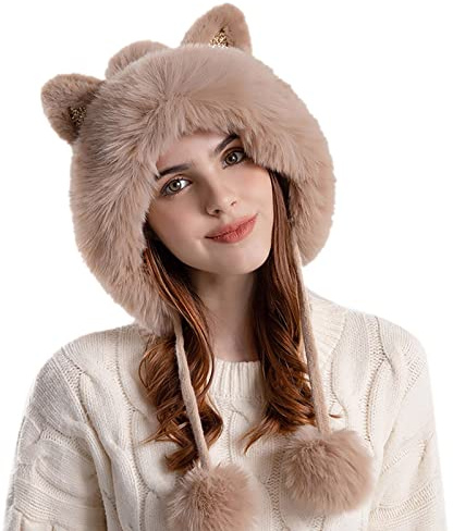 Mütze mit Ohrenschutz Damen - Klassische Fliegermütze mit Wollverstärkung integriertem Ohrschutz als kuschelige Strickmütze für kalte Tage