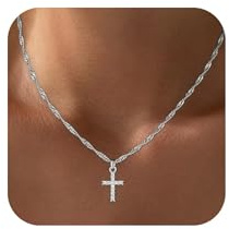 Fezodo Konfirmation Kommunion Geschenke Muttertag für Mädchen - 18K Gold Weißgold Vergoldete Kreuz Kette Damen Christentum Schmuck Kommunion Geschenke für Frauen Mädchen 40+5cm