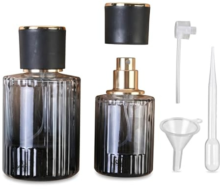 Futuhada Lot de 2 Flacons Parfum Rechargeables 30ml 50ml en Verre avec Vaporisateur Spray Entonnoir Pipette Mini Bouteille Parfum Voyage Portable Élégant Femme Homme