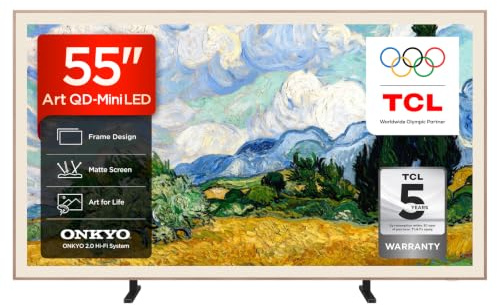 TCL 55A400PRO-UK 55 Inch NXTVISION QD-Mini LED Art TV, Google TV, Matte Screen, Frame Design, Dolby Vision IQ & Atmos, 2.0 Onkyo, 144Hz, AirPlay 2 (2026 New Model)