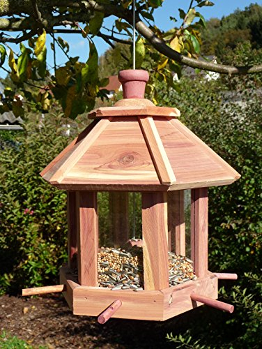 Holz VOGELHAUS VOGELFUTTERHAUS 26x27cm mit Futtersilo WETTERBESTÄNDIG