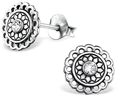Laimons Damen-Ohrstecker Damenschmuck Scheibe Platte oxidiert Glitzer Sterling Silber 925