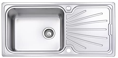 JASSFERRY Kitchen Sink Stainless Steel Large Bowl Welding Style Inset Reversible Drainer & Strainer Waste Pipes Clips 1000 X 500 mm - 10 Years Warranty