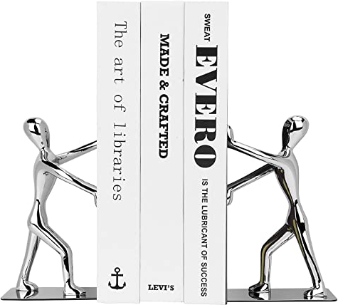 Kioneer Heavy Duty Stainless Steel Kung Fu Man Bookends Nonskid Humanoid Bookends for Home Office Llibrary School Decorative bookends (Kung Fu Man silver)