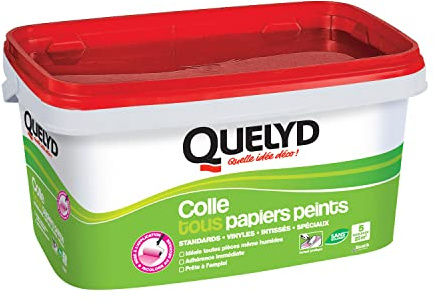 Quelyd Colle Tous Papiers Peints Avec Indicateur Coloré en Pâte – Prête à l'Emploi – Papiers Peints Intissés, Standards, Vinyles et Spéciaux – Sans Solvant – Seau de 5 Kg